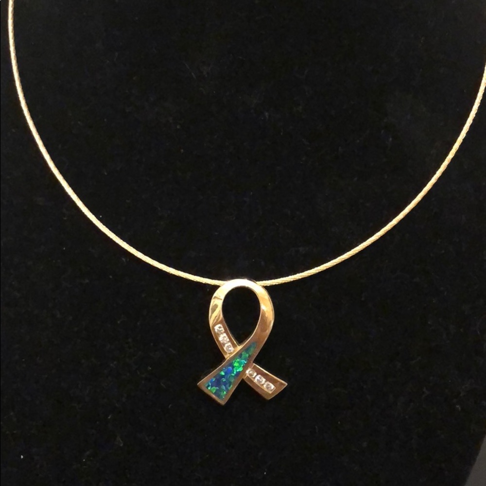 Gold Necklace 16” Charm Diamonds Australian Opal